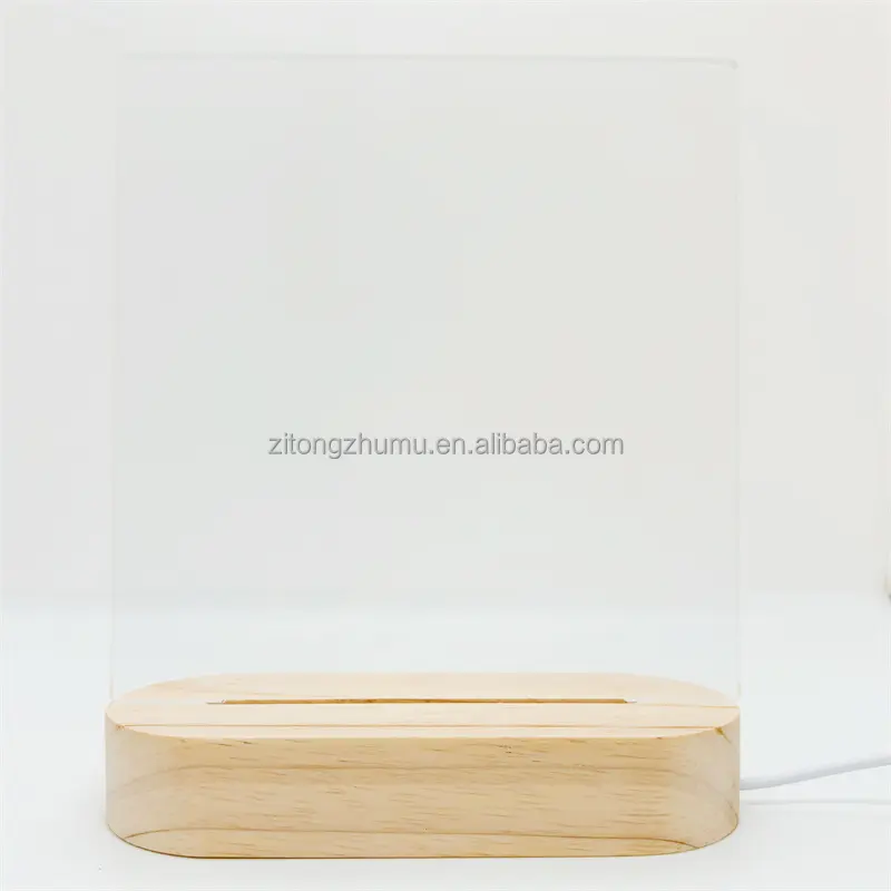 Modern LED small night light wood luminous3D lamp base oval wood acrylic ornament display base