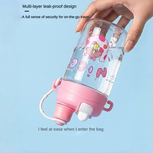 Botella de Agua Transparente de Plástico para Niños con Pajita, Diseño de Dibujos Animados, Taza Deportiva Portátil para Niños de Preescolar y Escolares - Product Image 2