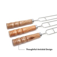 Brochettes doubles pour kebab, 16,5 pouces, en acier inoxydable, avec manche en bois, pour barbecue