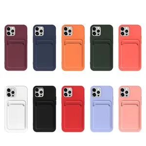 liquid silicone protective case for iphone 15 pro with wallet all-in-one card pack PU phone case for iphone 6 7 8 plus 12 mini