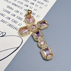 Boho Large 18k Gold Plated Cubic Zircobia Diamond Crystal CZ Cross Pendants Religious <strong>Jewelry</strong> <strong>Supplies</strong> - Product Image 3