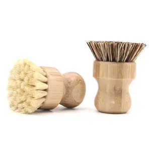 Vendita calda 2023 Palm Pot Brush Bamboo Round 3 Packs Mini spazzola per piatti spazzola per Scrub naturale Kit di pulizia per Scrubber durevole