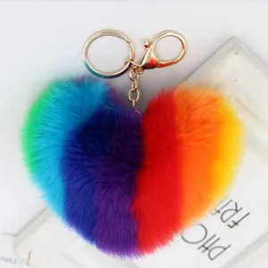 Pom Pom Puff Rabbit Fox Faux Fur Ball Car Keychain Key Chain with Golden  Keyring Chain