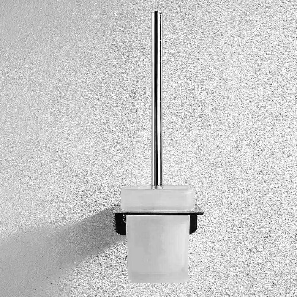Toptan benzersiz silikon fırça kavisli cam seramik Metal tutucu Set tuvalet fırçası