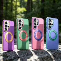 Coques de téléphone magnétiques colorées pour Samsung Galaxy A18 A08 A17 A37 A57 5G 360 °   Coque de téléphone de luxe mate avec béquille rotative et pliable
