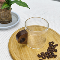 Tasses à café, thé et jus en verre borosilicate personnalisées, écologiques, avec poignée en bois, pour restaurants