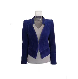 Dalian Donice Blue Pigskin Slim Fit Leather Suit Jacket Women
