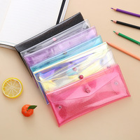 Vente en gros de sac à stylo transparent pailleté pochette holographique à crayons en PVC enveloppe porte-monnaie avec sacs de rangement à bouton pression