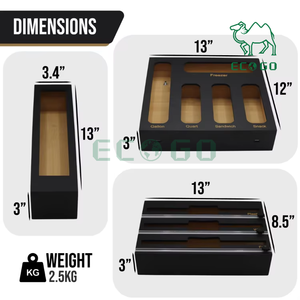 Organizador de bolsas Ziplock de color negro y dispensador de envoltura de plástico con cortador - Product Image 4