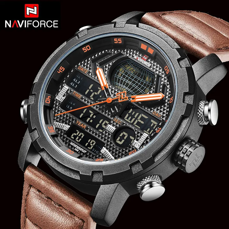 NAVIFORCE 9160 World Map Men's LED Analog Quartz Watch Men Sport Watches Waterproof Wristwatch Male Relogio Masculino