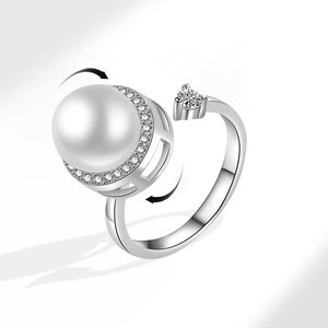 High Quality Shell Pearl Gemstone <b>Rings</b> Rotating Anxiety <b>Adjustable</b> <b>Ring</b> Copper Gold Plated Trendy for Women - Product Image 1