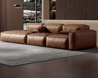 Italienisches Minimalistisches Echtleder-Sofa aus Vollnarbenleder, Anpassbar für Verschiedene Wohnzimmergrößen