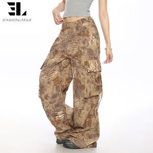 LARSUR Custom Factory Twill <span class=keywords><strong>Camo</strong></span> Slangenhuid Geprint Cargo <span class=keywords><strong>Camo</strong></span> Broek Rechte Baggy Cargo Camouflage Broek Dames - Product Image 6