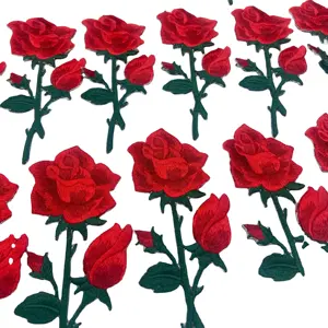 Красивые Красочные цветы красные розы патч вышитые аппликации из железа на шитье Цветочные Патчи эмблема куртки рубашка Ткань Роза