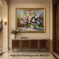 Peinture florale texturée faite à la main, nature morte enchanteuse, style impressionniste moderne, murale pour la décoration de salle à manger de villa