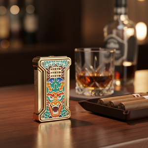 JIFENG JF-TZ272 Ejderha Tasarımlı Butik Metal Altın Puro Çakmağı ve Kesici Alet Seti 2'si 1 Arada - Product Image 4