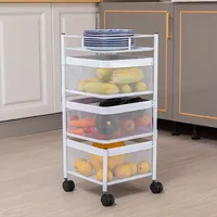 Étagère de rangement de cuisine rotative à 3 niveaux en métal, panier en treillis carré, chariot à roulettes pour fruits et légumes, avec roues, pour garde-manger