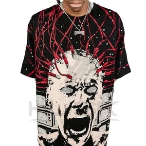 <strong>Custom</strong> High Quality 100% Cotton Knitted Oversized Summer T-Shirt <strong>All</strong>-<strong>Over</strong> Screen <strong>Print</strong> Graphic 220 Grams Men's High Street Style - Product Image 2