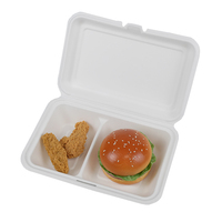 Récipient alimentaire biodégradable sans PFAS emballage à emporter jetable biodégradable 9 "X 6" 2 compartiments déjeuner Bento boîte à clapet
