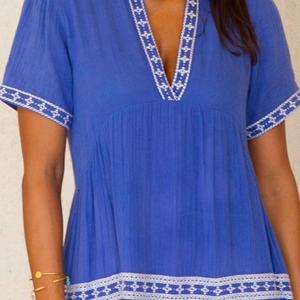 Robe d'été midi décontractée en coton et lin, col en V, manches longues, coupe trapèze, personnalisable et élégante pour femme - Product Image 2