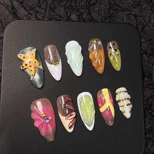 Nuevo Producto Lanzado, Uñas Postizas Hechas a Mano con Diseño de Flor de Vid Púrpura, Cristal de Hielo y Mariposa, Efecto <span class=keywords><strong>Ilusión</strong></span> Púrpura - Product Image 2
