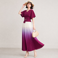 Robe plissée élégante pour femme à dégradé de couleurs, manches chauve-souris amples, tenue de bureau, vente en gros