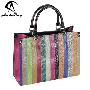 AndoBag Genuine Leather Tote Bag, Large Capacity Color Stripe Shoulder Crossbody Bags, <b>Vintage</b> Satchel <b>Purse</b> for Women 3093 - Product Image 1
