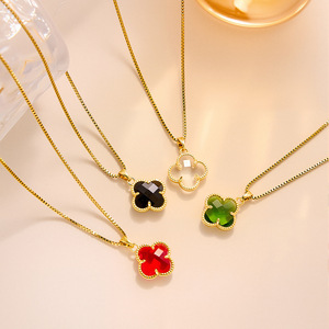 สร้อยคอทอง<span class=keywords><strong>แดง</strong></span>ชุบ<span class=keywords><strong>ทอง</strong></span> 18K รูปดอกไม้โคลเวอร์ |   จี้เพชรพลอยสีเขียวมรกตนำโชคบนสร้อยคอรูปปากสำหรับผู้หญิง สไตล์คลาสสิกสำหรับวันครบรอบ - Product Image 3