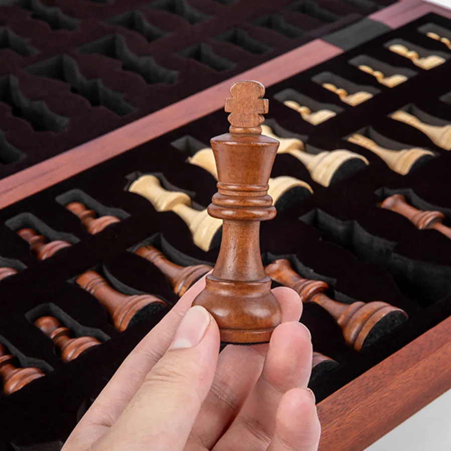 Магнитные деревянные шахматные наборы, 15 дюймов, набор шахматных шашек с 2 дополнительными ставками, складной деревянный Шахматный набор, ручной работы, портативный