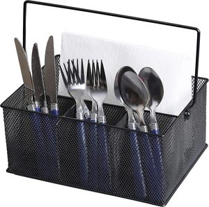 Organizador de Cubiertos Multiusos con Asa, Organizador de Mesa con Múltiples Compartimentos, Porta Utensilios de Malla Metálica Negra para Cocina - Product Image 5
