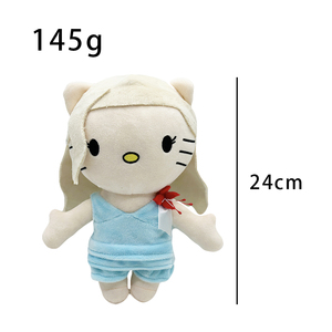 Nouvelle arrivée : adorable poupée en peluche avec une <span class=keywords><strong>fleur</strong></span> rouge sur l'épaule, un patch pour les yeux bleu et un chapeau violet, figurine d'anime tendance, jouet en peluche - Product Image 3