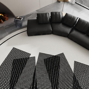 Tapis rond moderne de couleur crème à rayures géométriques antidérapant pour salon, chambre, bureau, imprimé numériquement - Product Image 1