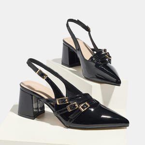 Chaussures Xuanhui grande taille, nouveau modèle, rétro, bout pointu, talon carré de 6 cm, escarpins à bride, talons épais pour femmes - Product Image 2