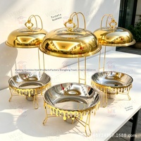 Grenzüberschreitender goldener Luxus-Chafing Dish, rund, unbeschichtet, zum Aufhängen, 8L, für Buffet, Hotel, Restaurant, Bankett, Speisenwärmer