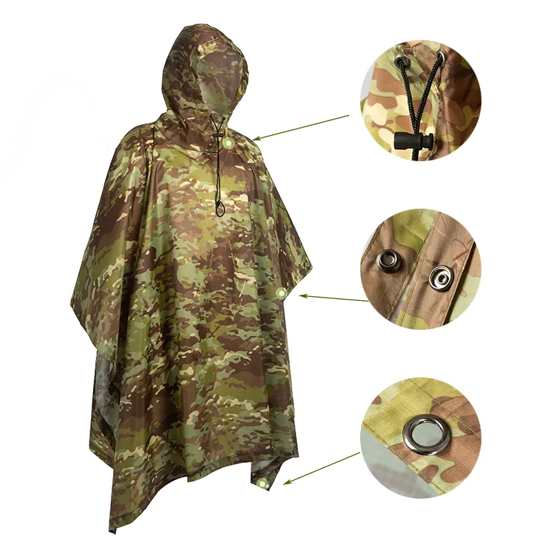 Imperméable imprimé personnalisé imperméable léger Ripstop Poncho de pluie Camouflage durable Imperméables à capuche