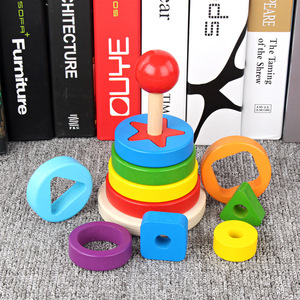 Torre Impilabile in Legno Arcobaleno, Gioco Educativo <span class=keywords><strong>per</strong></span> Bambini, Gioco di Abbinamento Forme e Colori - Product Image 3