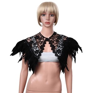 Chal de encaje negro con plumas, capa corta para mujer, disfraz de Halloween, disfraz elegante - Product Image 4