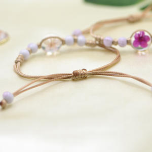 Japan Korea Beliebte handgemachte verstellbare geflochtene Armband Spitze Glaskugel Perle getrocknete Blumen Armband für Frauen dekoriert - Product Image 4