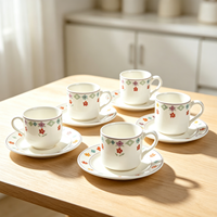 Service à café et soucoupes en porcelaine fine, motif floral bohème vintage, base blanche, 6 pièces, pour la décoration de table à la maison