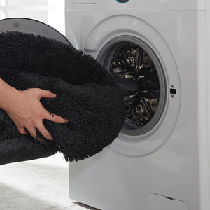 Kostenlose Musterlieferanten Superweicher Donut-Hundebett Schwarzer Langer Plüsch Rundes Flauschiges Katzen-Haustierbett Nest Hundehütte für Welpen - Product Image 5