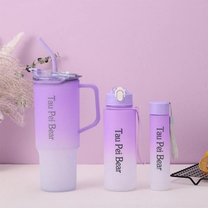 Large Capacity 3 in 1 Set Portable Gradient Color Tumblers Cup Water Bottle with Handle Coffee Mugs Sport 40oz Car <b>Plastic</b> Cups - Product Image 1
