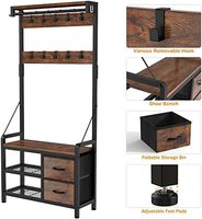 Lulive Hall Tree, 31.5 "entrée avec porte-manteau autoportant, 5 en 1 Design intelligent pour chaussures et support mural 17 crochets