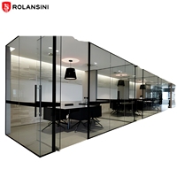 Paroi de bureau coulissante en verre moderne Rolansini As2047 avec cadre métallique, porte coulissante en verre trempé en aluminium, séparateur de pièce de bureau