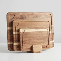 Planche à découper en bois d'acacia certifiée FSC, logo personnalisé, non toxique, ensemble de planches à découper pour viande avec rainure pour les jus et support