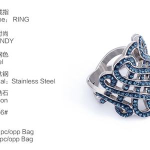 โรงงานผลิตแหวนแบบกำหนดเอง แหวนแบบโปร่งประดับคริสตัล แหวนสแตนเลสสตีลสำหรับผู้หญิง - Product Image 2