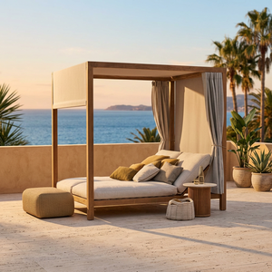 Cama de Día Moderna para Exteriores con Toldo de Madera de Teca y Reposacabezas Independientes - Product Image 2