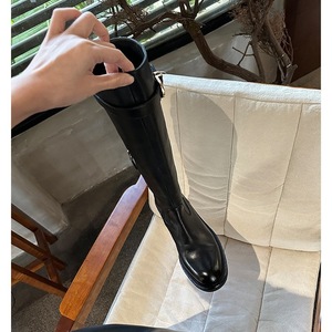 Nouvelles bottes longues en cuir pour femmes, style occidental, à fermeture éclair, bout rond, pour l'automne et l'hiver - Product Image 3