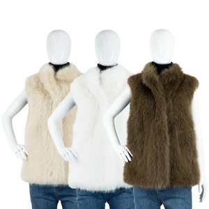 工場卸売 三色展開 レディース フェイクフォックスファー ベスト - Product Image 1
