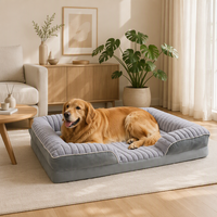 Canapé-lit pour grand chien en velours côtelé à poils coupés, dossier en forme de L, surface plate, support en mousse haute densité, 3 couleurs, OEM