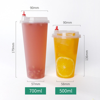 Gobelets en plastique PP à paroi simple de 500 ml et 700 ml avec couvercles, personnalisables avec logo, jetables, écologiques, de qualité alimentaire, pour boissons froides, transparents, pour bubble tea, vente en gros